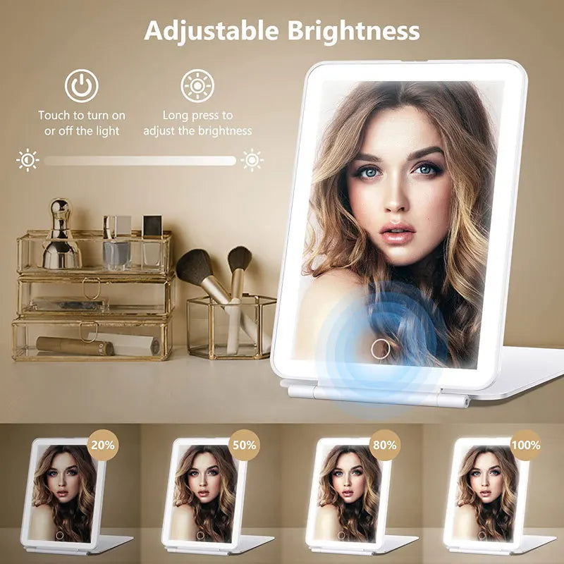 Lampe de vanité Portable, miroirs cosmétiques pliants, écran tactile éclairé, miroir de maquillage avec lampe LED, Design pliable, Rechargeable par Usb