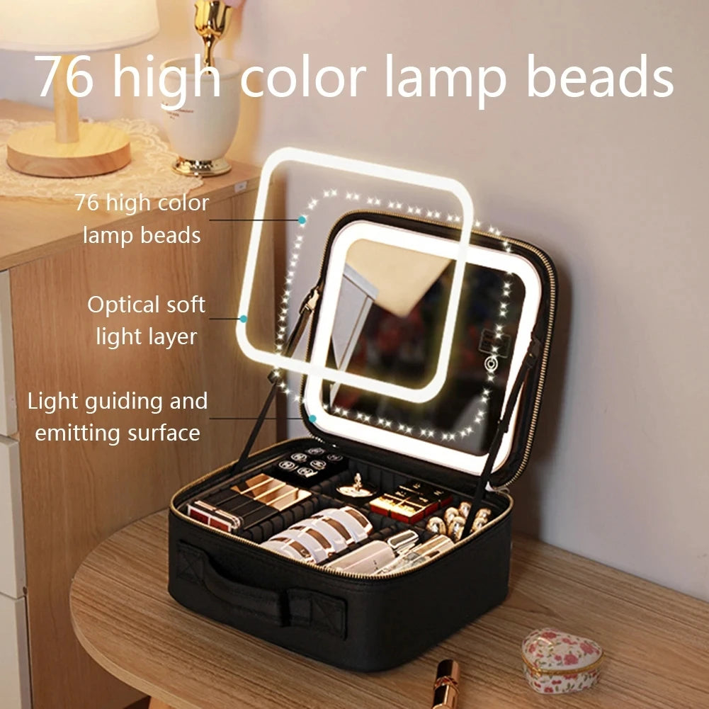 Trousse à cosmétiques LED intelligente avec miroir, sac à cosmétiques de voyage pour femmes, sac de rangement Portable à la mode, sacs de maquillage de voyage