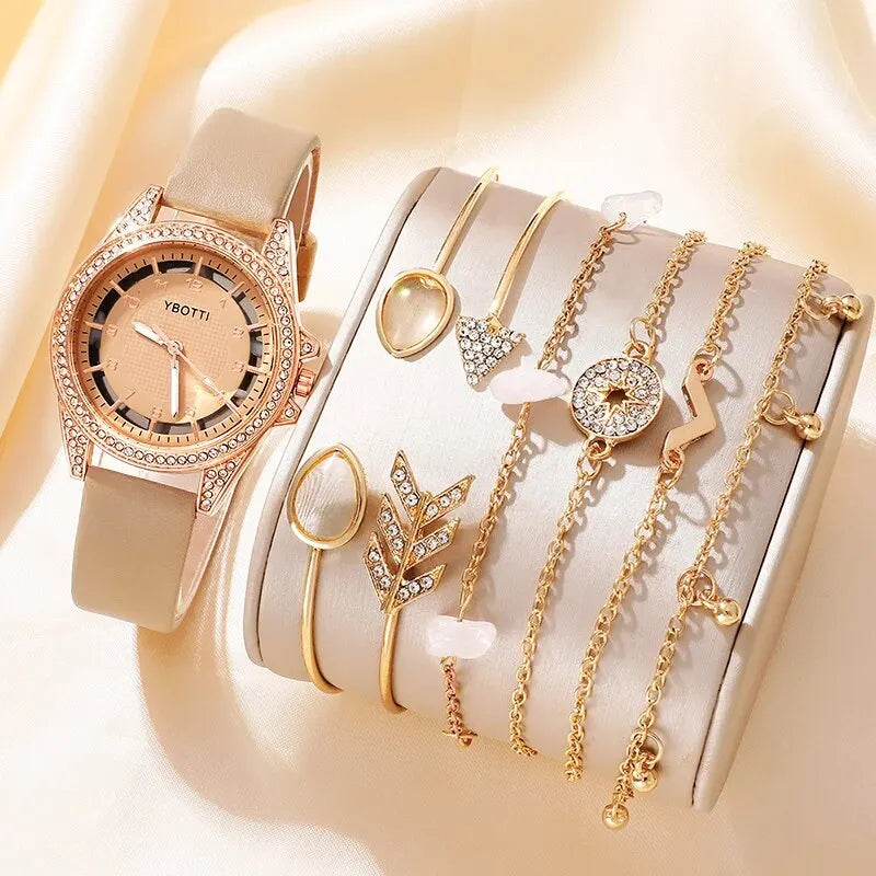 Montre de mode pour femmes, montre-Bracelet analogique de luxe en cuir kaki, montre-Bracelet pour dames, ensemble de bracelets habillés, horloge Reloj Mujer