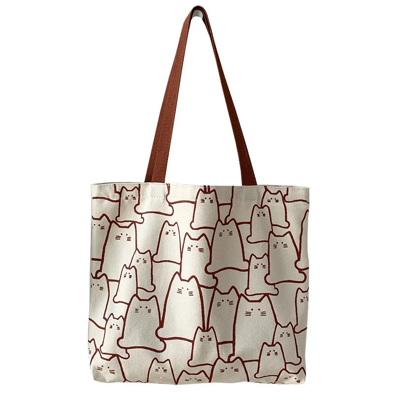 Sacs en toile sac à main pour femmes Shopper chat mignon sac fourre-tout avec fermeture