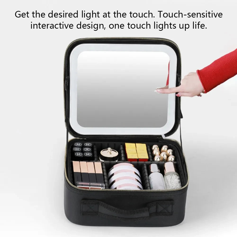 Trousse à cosmétiques LED intelligente avec miroir, sac à cosmétiques de voyage pour femmes, sac de rangement Portable à la mode, sacs de maquillage de voyage