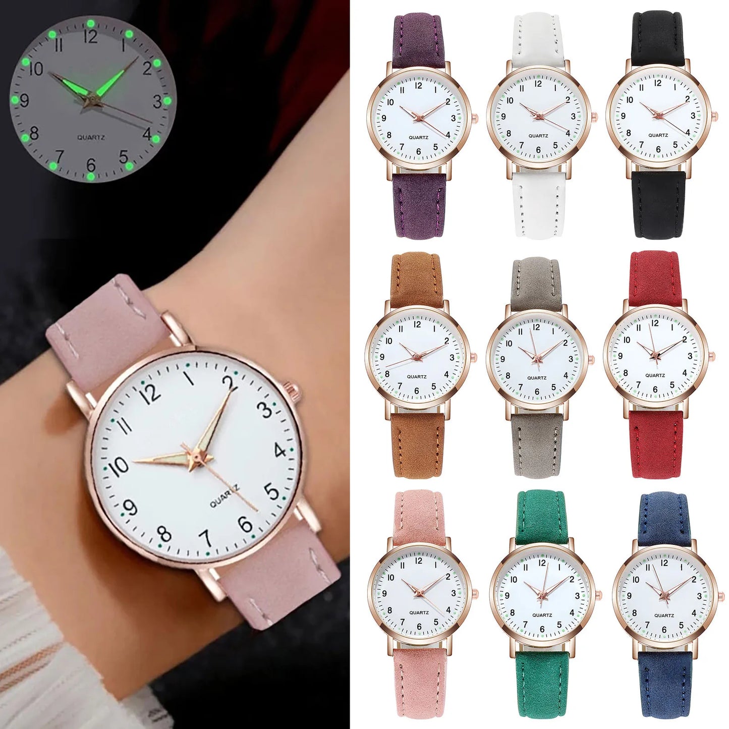 Montre de mode pour femmes en cuir montres dames de luxe rétro-éclairage montre-bracelet horloge relogio feminino