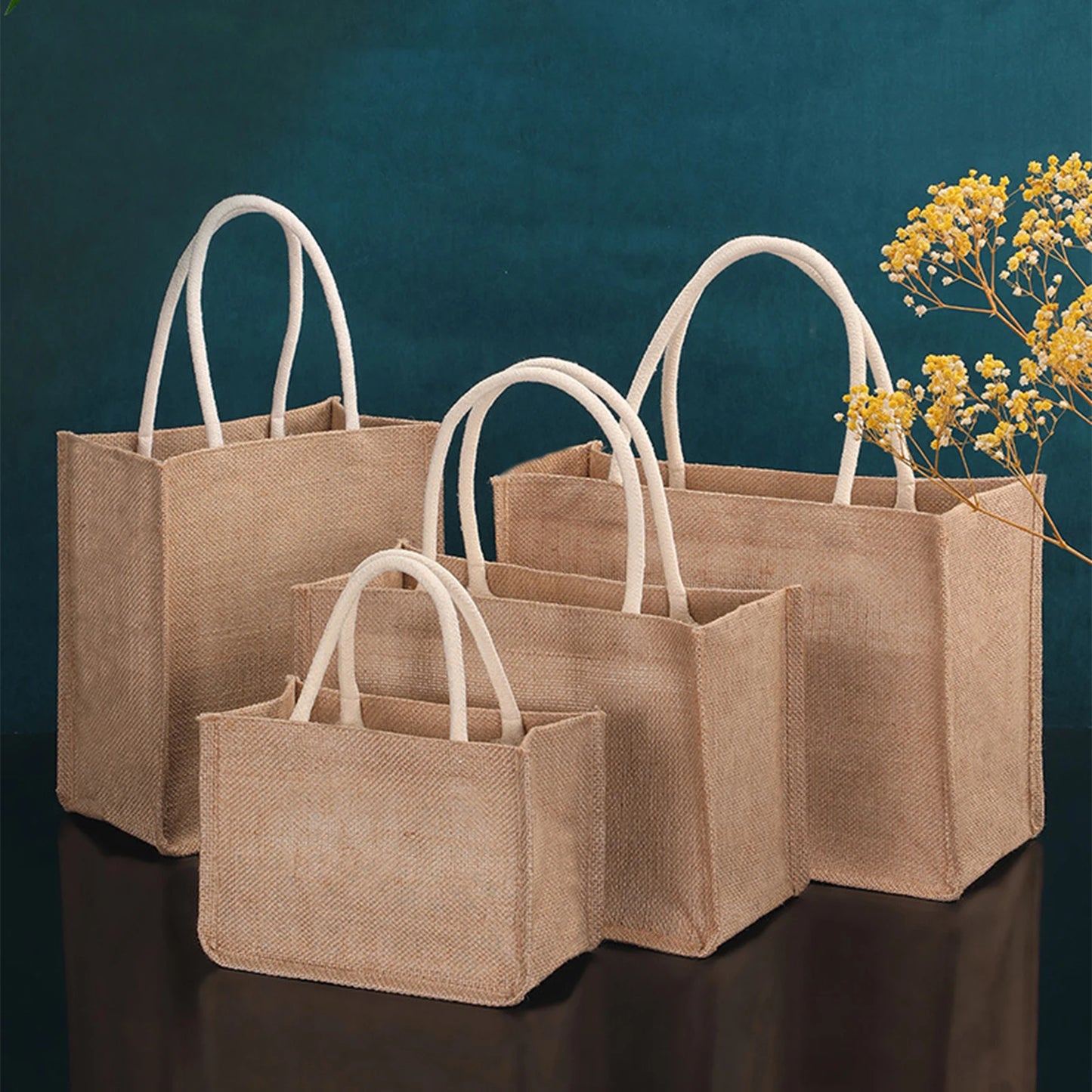 sac à main de shopping de plage en jute, sacs cadeaux réutilisables vintage avec poignée pour les fêtes d'anniversaire de l'artisanat d'épicerie
